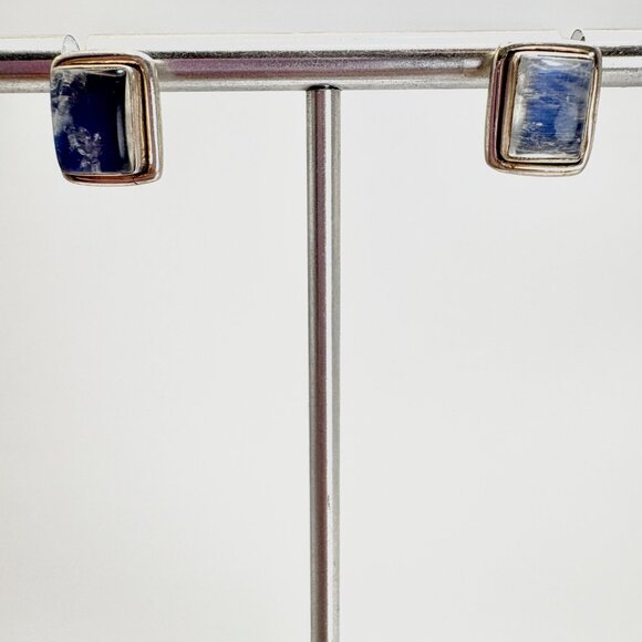 VTG Sterling Silver 925 Moonstone Bezel Set Stud Earrings Size 0.25" Length - Picture 1 of 13